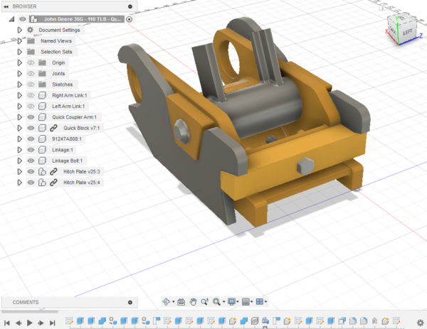 NEW - John Deere 35G Quick Coupler CAD Model Assembly with Quick Coupler