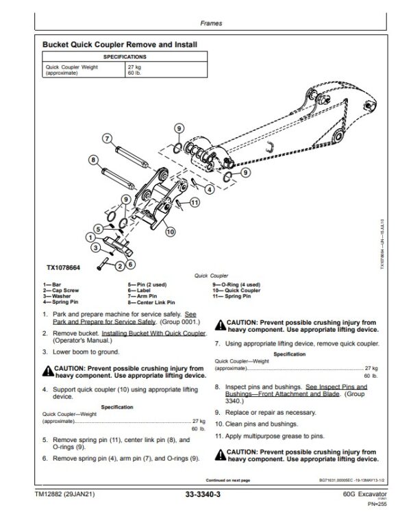 Screenshot jd60g repair text manual boom