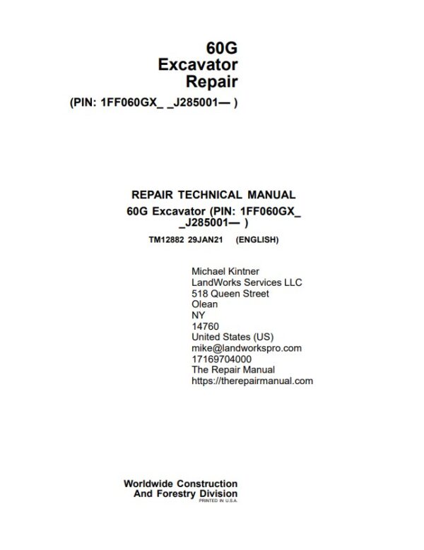 Screenshot jd60g repair text manual cover